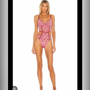 Fleur du Mal Pink & Red Bow Embroidered Bodysuit - Valentines Day Collection